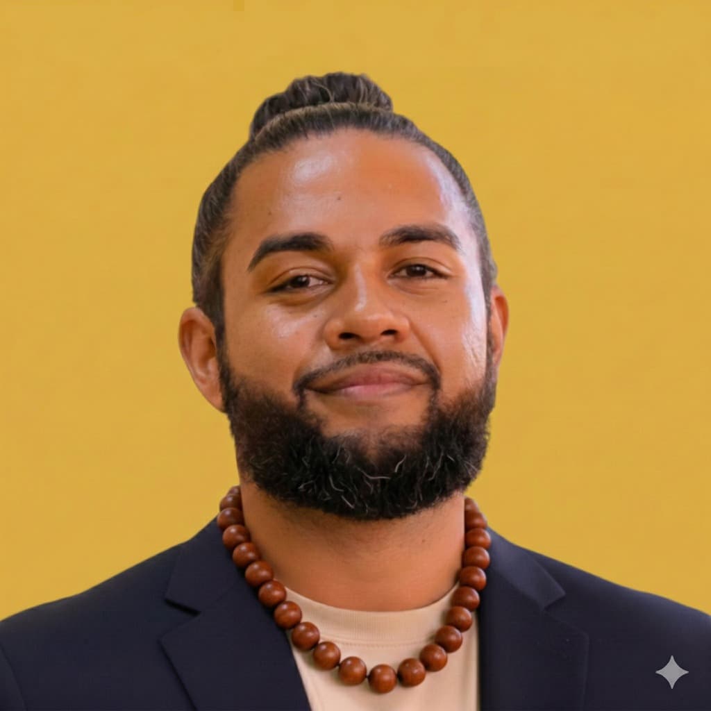 Siosi Samuels — yellow background, with necklace